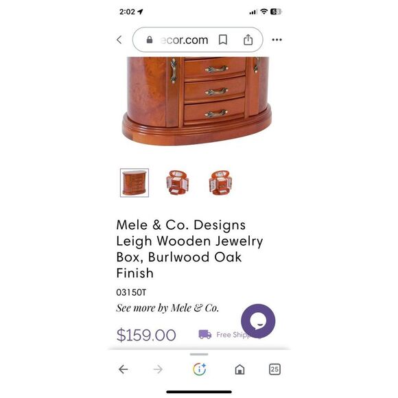 Mele and Co Vintage Wooden Jewelry Box w mirror, velvet lined drawers side doors - Picture 15 of 15